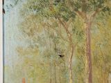 a painting on the wall of a building with a bird in it