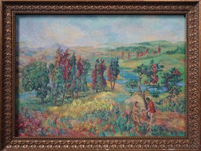 CESAR (XXe) Couple dans un paysage. Huile sur toile signée en bas à dr - Photo 1