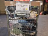 a cart with a lot of items in it in a warehouse