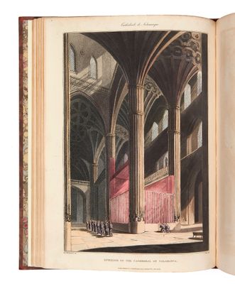 un livre ouvert dans lequel figure l'image d'un bâtiment