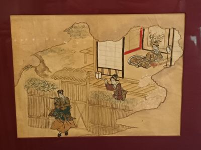 Estampe figurant des geishas. 17,5 x 23,5 cm à vue