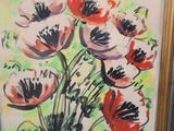 a painting of red and white flowers in a gold frame