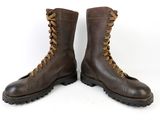 brown leather combat boots with laces and rubber soles