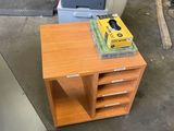 a small wooden table with a printer on top of it
