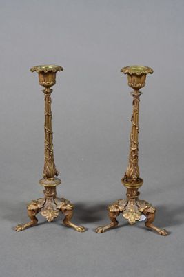 pair of antique brass candlesticks with floral decoration