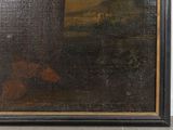 an image of a painting of a man and a dog in a landscape