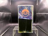 a glass display case with a picture of a logo on it