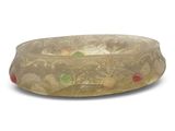 a picture of a glass bowl with a floral design on it