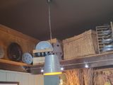 a light that is hanging from the ceiling in the kitchen