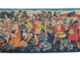 an image of a tapestry with a group of people in a forest