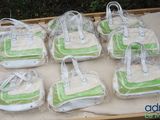 six bags of cake sitting on a table