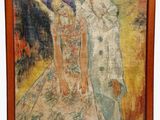 un vieux tableau représentant deux femmes debout l'une à côté de l'autre