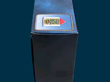a black box with a picture on it on a blue background