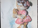 a drawing of a little girl holding a teddy bear