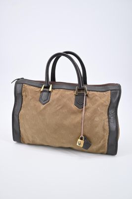 Christian DIOR - Sac 40 cm en nylon Dior beige et cuir café,…