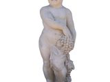 statue of a boy holding a bunch of grapes on a white background