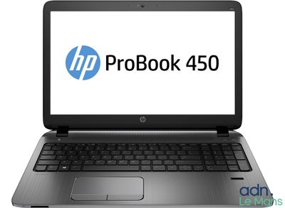 the hp probook 450 laptop is open on a white background