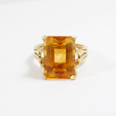 Bague En Or 750/1000 (18 Carats) Avec Citrine Carrée - 3,01 G - Occasion Avec Poinçon