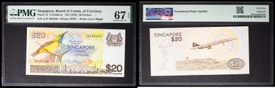 three different types of currency on display in a display case