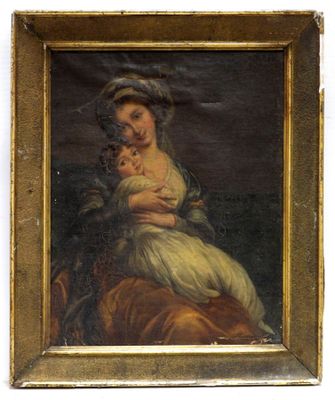 an old painting of a woman holding a baby in her arms