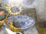 a painting of a vase with flowers in it