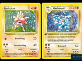 two pokemon cards with different designs on them on a black background