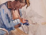 une peinture représentant une femme assise sur une chaise