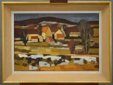 une image représentant un tableau représentant une scène de vie à la ferme, avec un cheval au premier plan