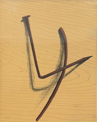 drawing of a pair of nails on a piece of wood