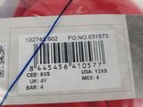 a bag of red plastic pieces with a barcode on it