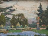un tableau représentant un homme allongé sur une couverture dans un parc