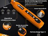 un gros plan d'un stylo orange sur lequel figurent des instructions