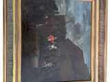 an image of a painting of a man with a hat and flowers