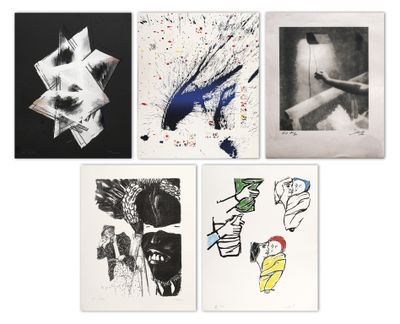 four black and white pictures of different types of artwork
