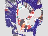 a picture of a skull made out of paint splatters on a gray background