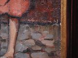 a painting of a woman in a red dress and a man in a black suit