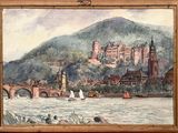 an image of a painting of a castle on a hill above a river