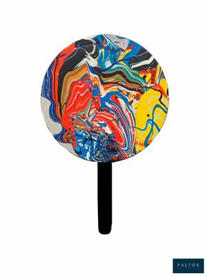 abstract painting on a black stick on a white background