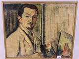 tableau représentant un homme en costume blanc tenant un verre de vin