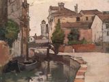 un tableau représentant un canal avec des bateaux dessus