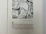 an open book with a drawing of a man in a boat