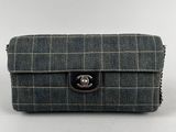 chanel grey checkered wool clutch bag