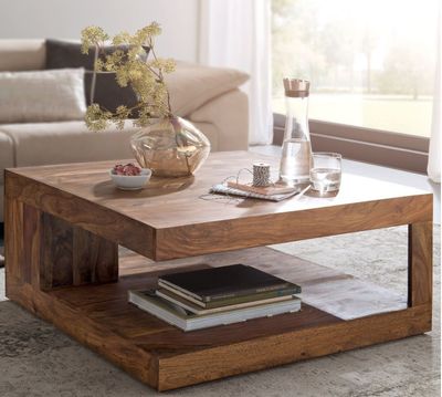 Table basse en sheesham massif -90x90x40 cm- retour transpor…