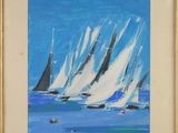 un tableau représentant un groupe de voiliers naviguant sur l'océan