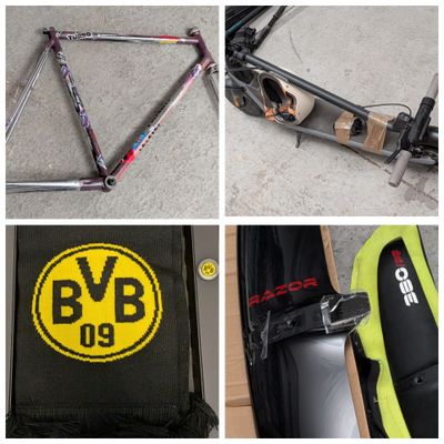 quatre photos différentes d'un cadre de vélo sur lequel est collé un autocollant