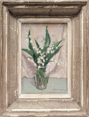 a picture of a painting of a vase with flowers in it