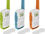 three motorola walkie talkies are lined up in a row