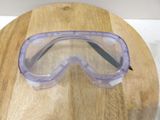 a pair of goggles sitting on a wooden table
