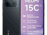 the back of a black smartphone with a redmi 15c battery