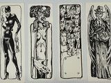 trois marque-pages en noir et blanc représentant des femmes dans différentes poses